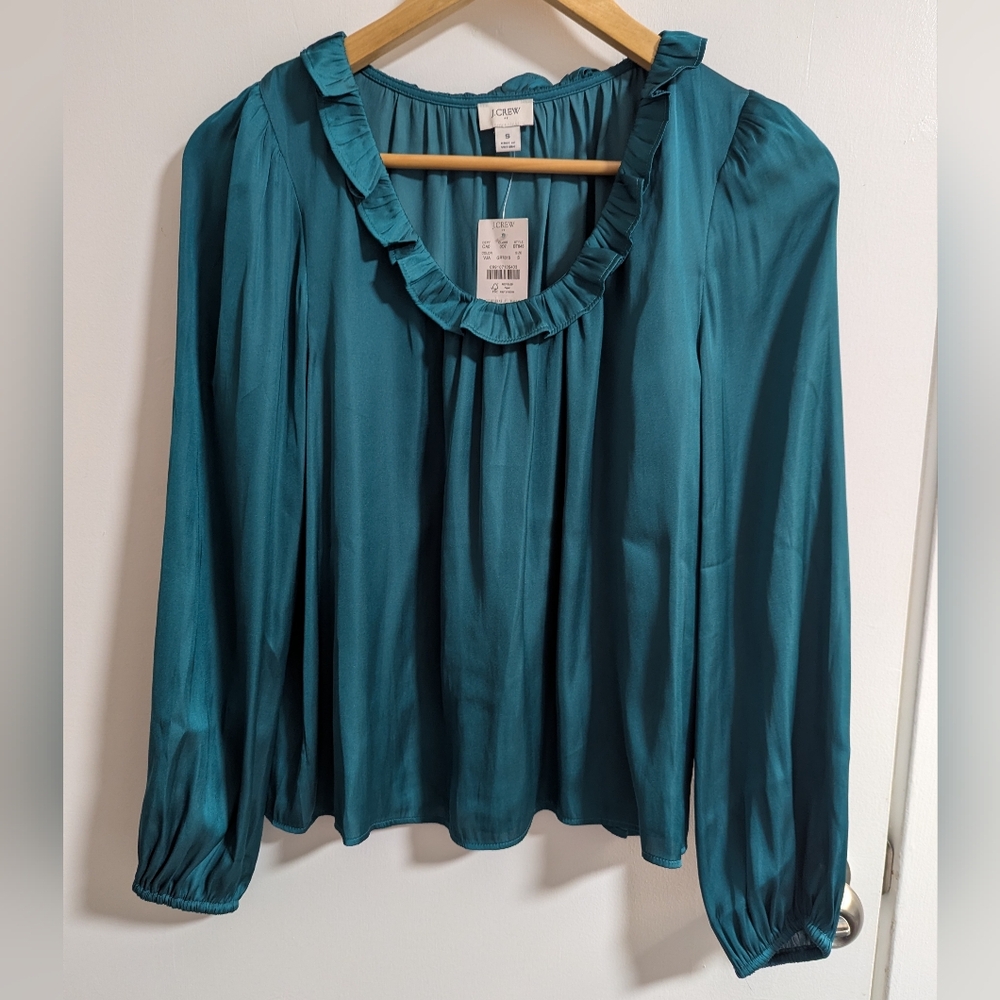 J. Crew Women's Green Ruffle Top - Picture 3 of 7